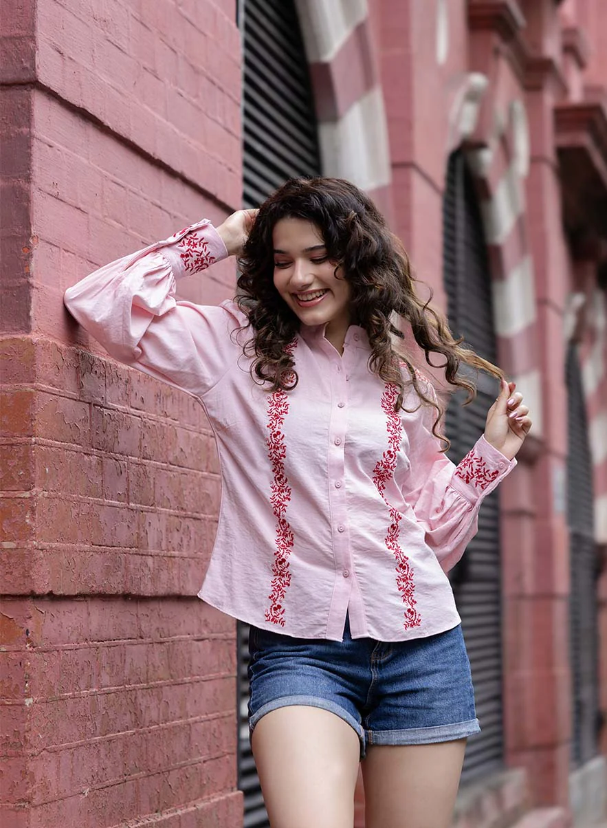 Mandarin Collar Sleeve Embroidered Top - Image 3