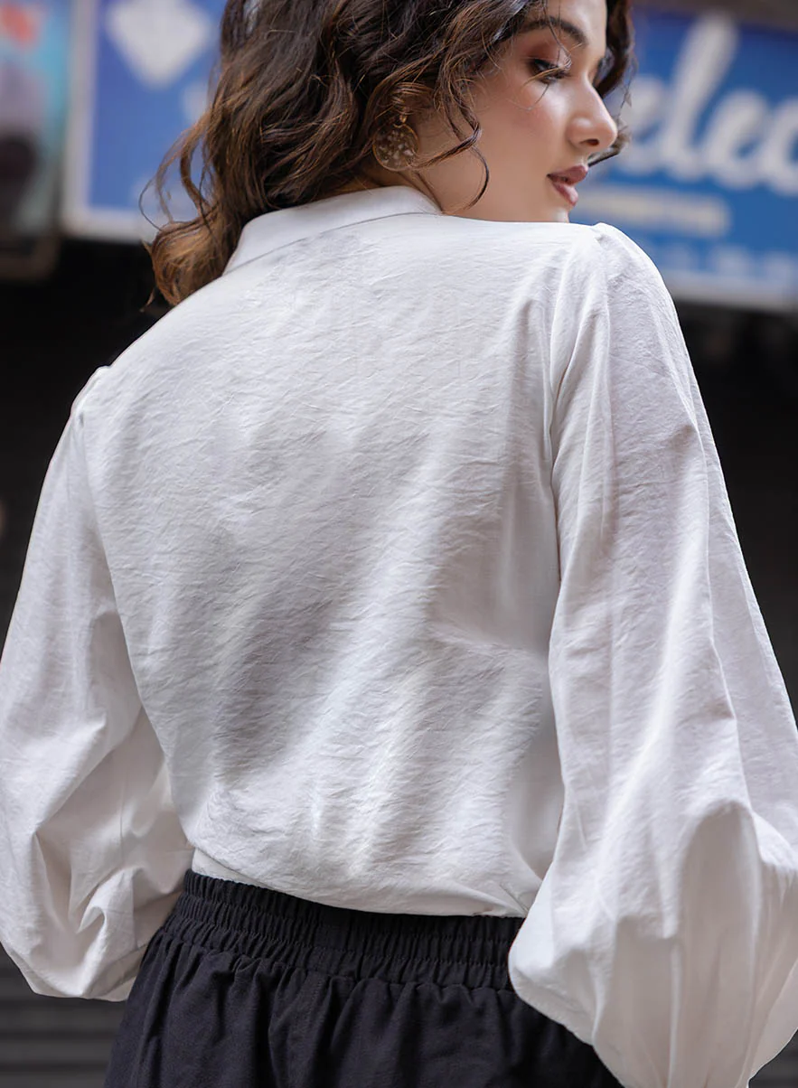 Mandarin Collar Sleeve Embroidered Top - Image 3