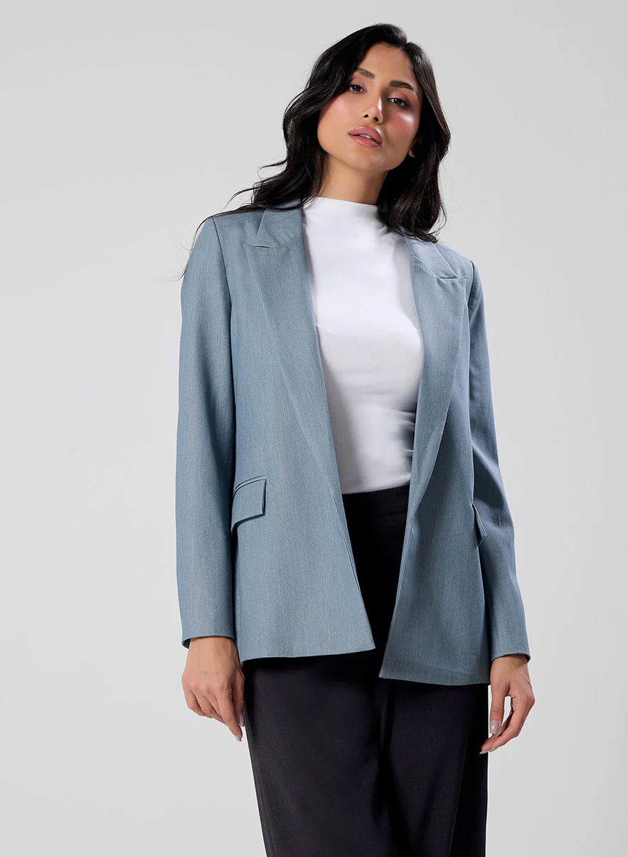Marl Blue Colour Classic Formal Blazer - Image 3