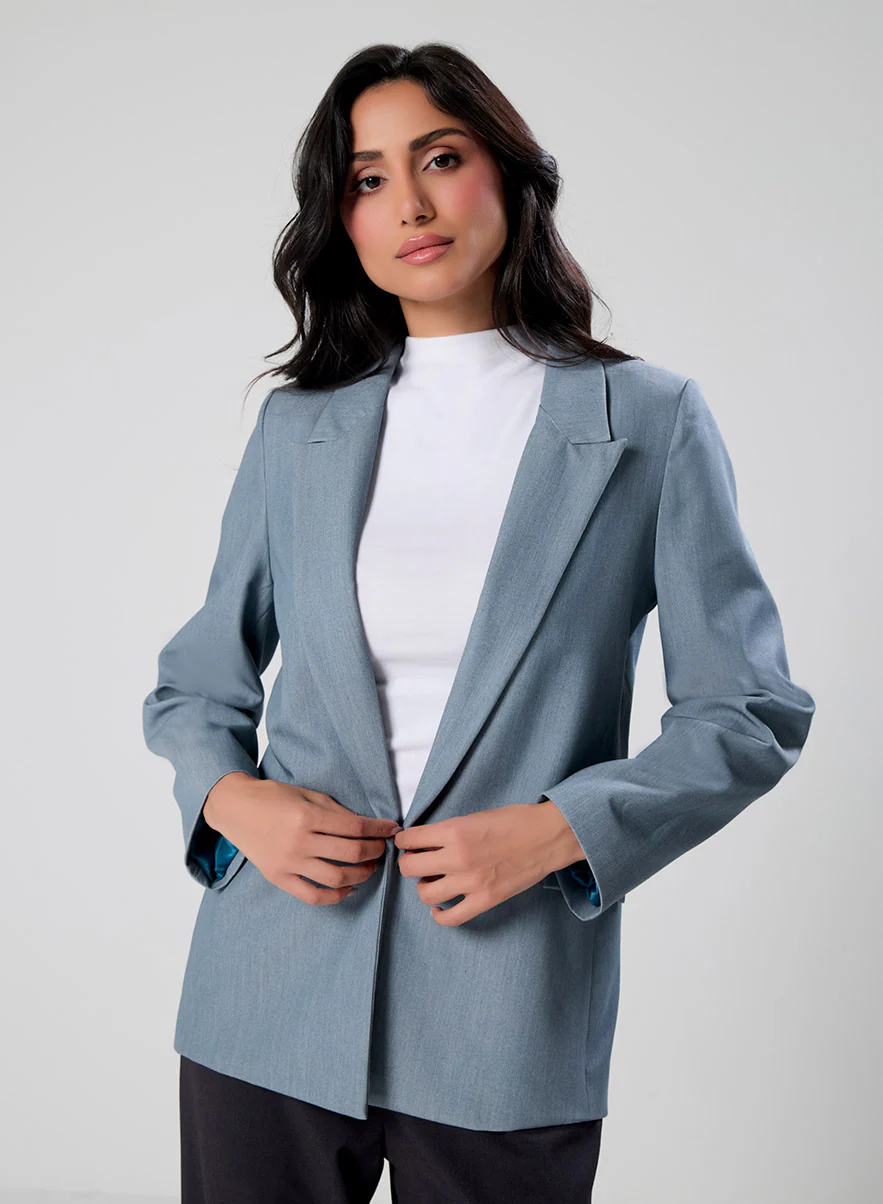 Marl Blue Colour Classic Formal Blazer - Image 4