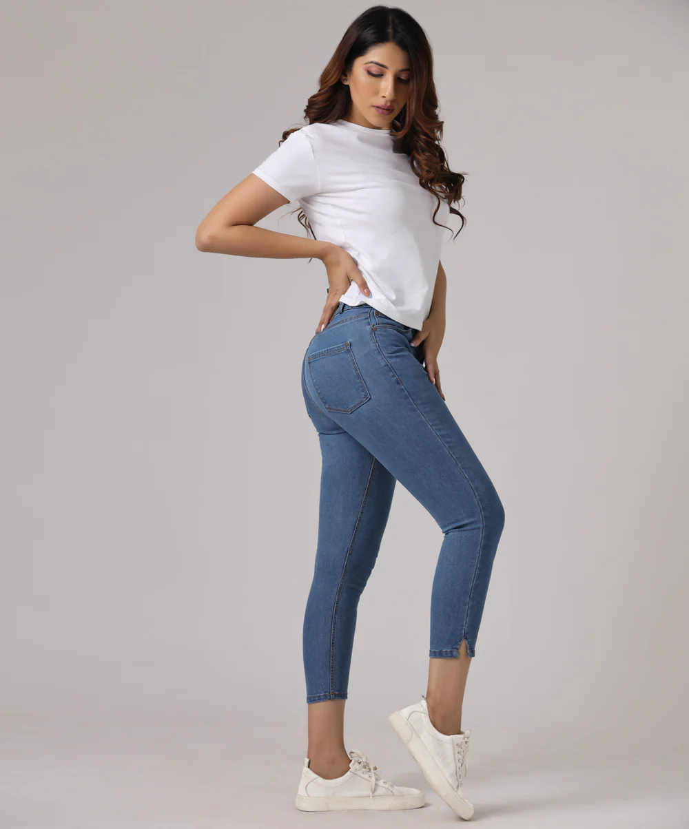 Mid Waist Calf Length Slit Jean - Image 2