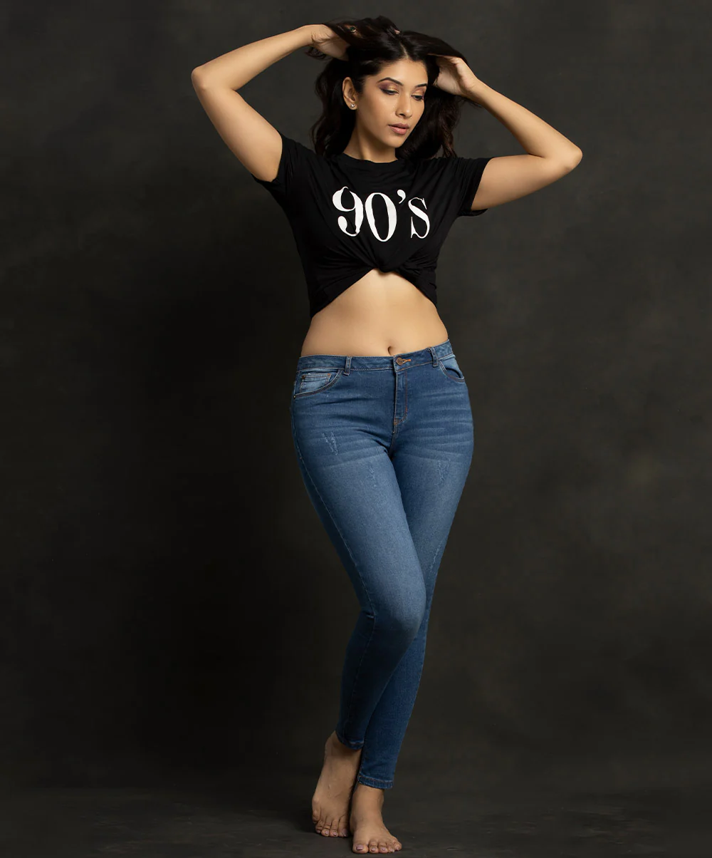 Mid Waist Lightly Distressed Jean