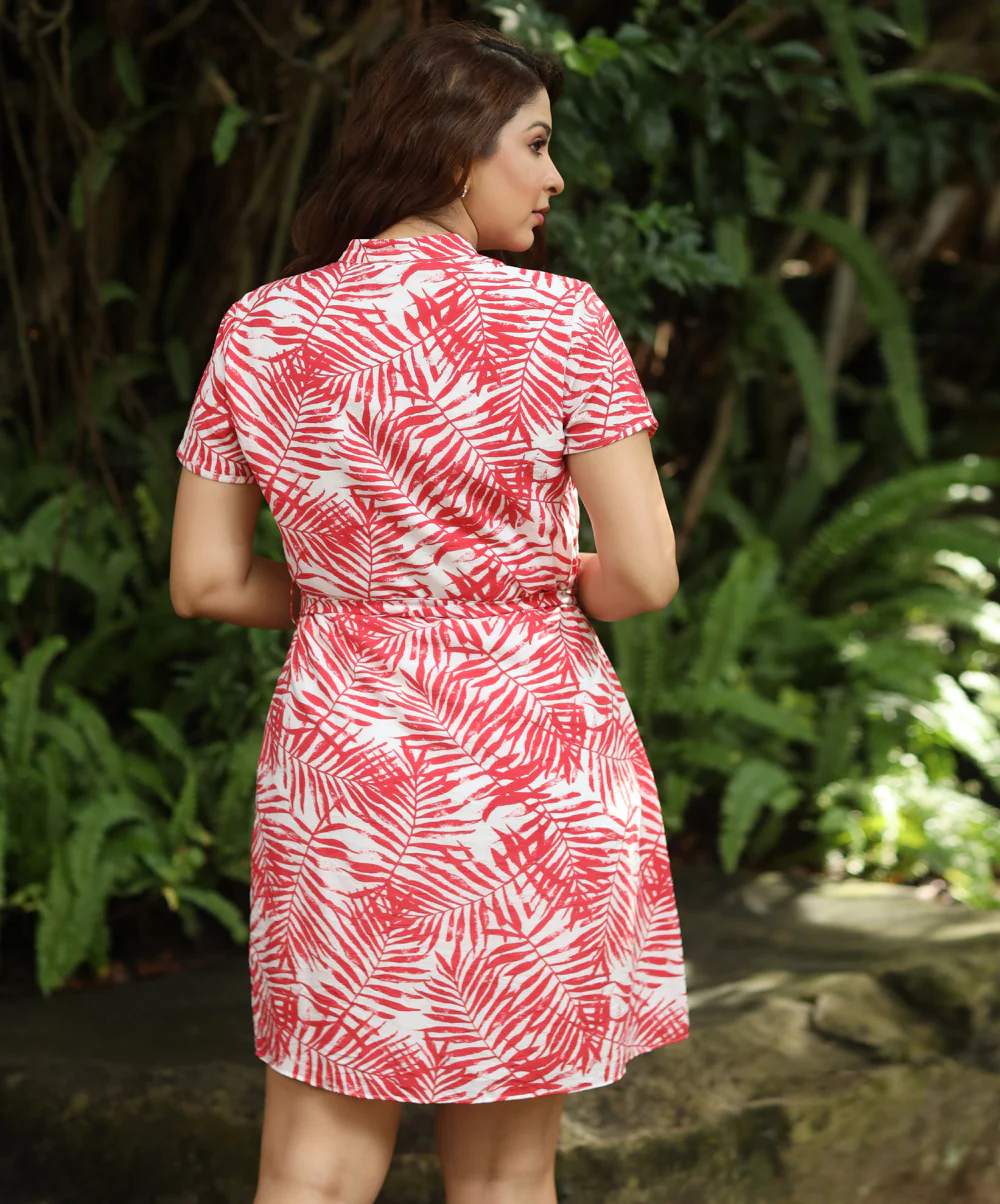 Mini Vneck Printed Short Sleeve Dress - Image 4