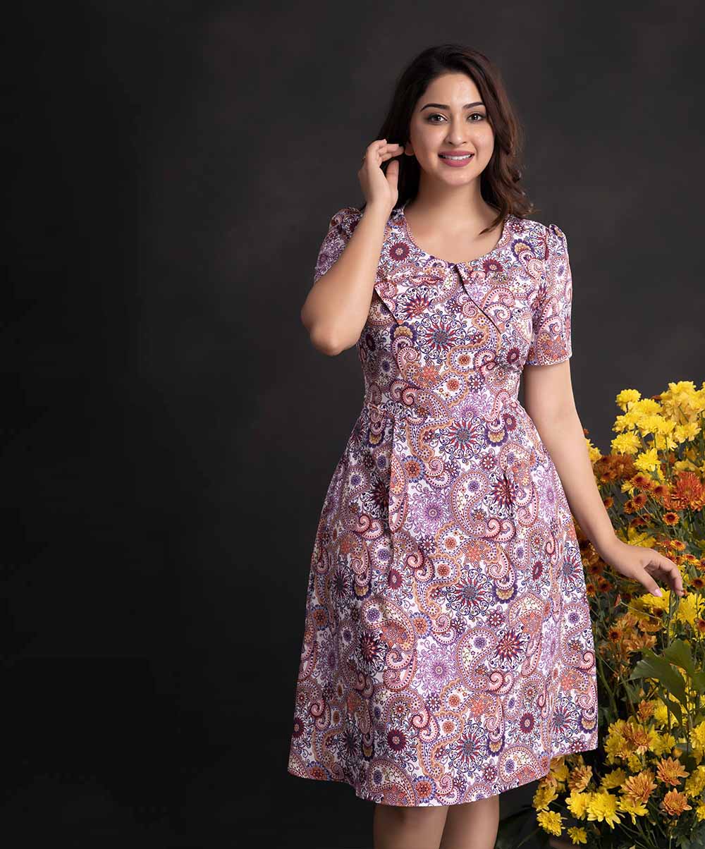 Mix Paisley Printed Bow Dress