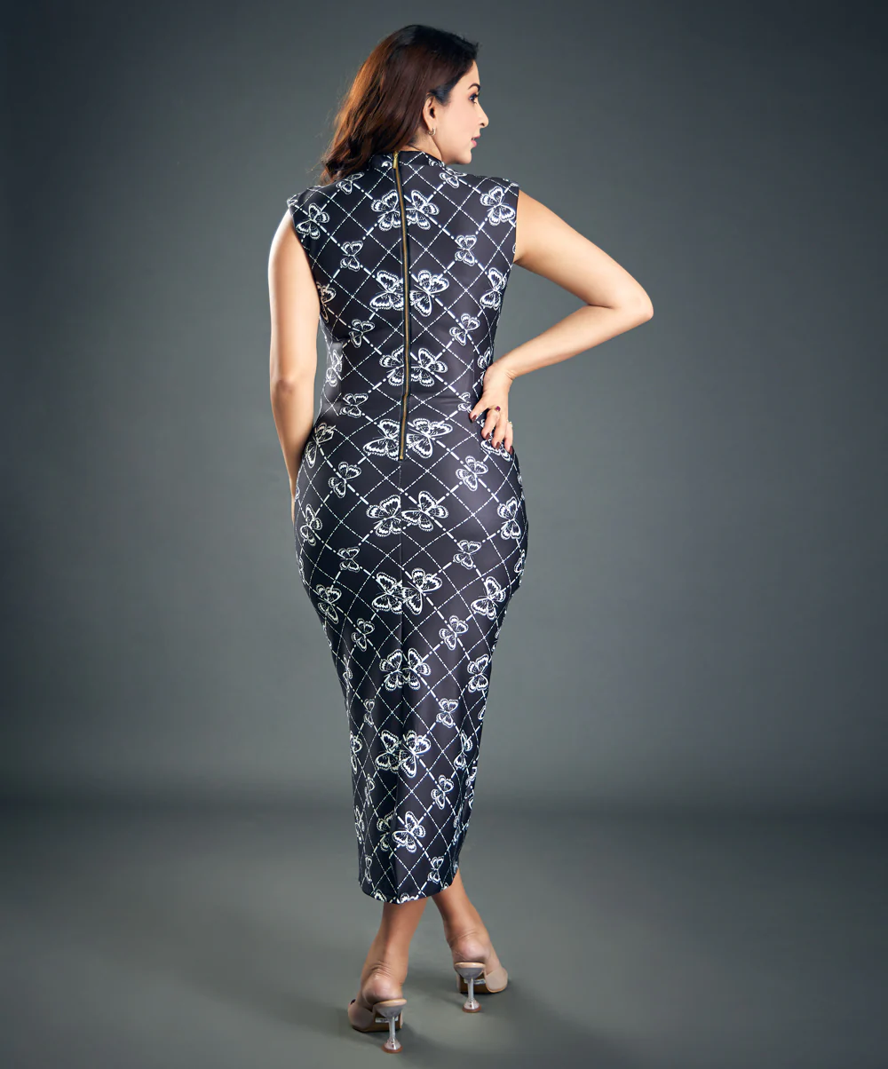 Mock Neck Butterfly Printed Dress - Image 3