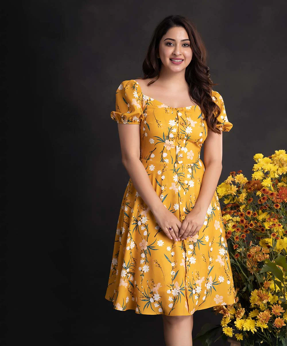 Mustard Button Base Dress