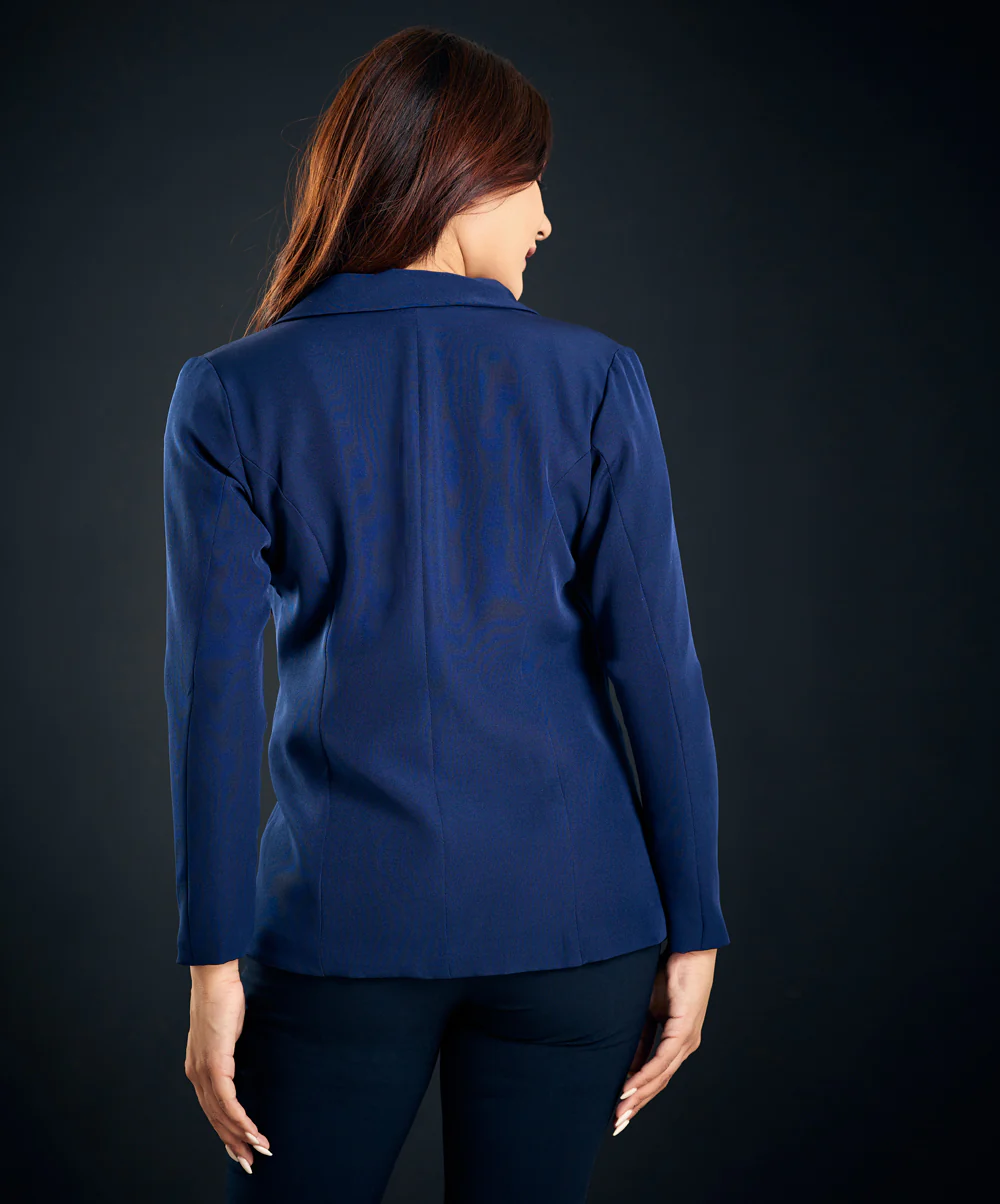 Navy Blue Asymmetrical Blazer - Image 4
