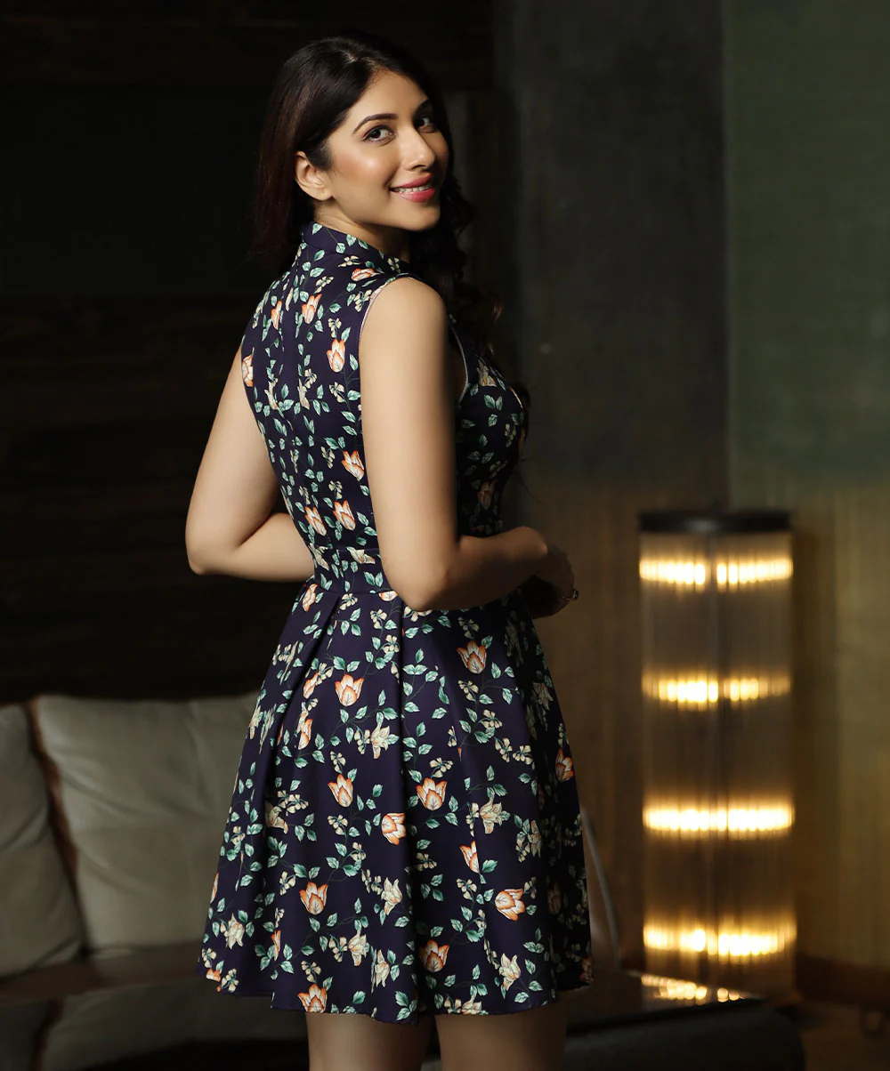 Navy Blue Printed Dress - Image 2
