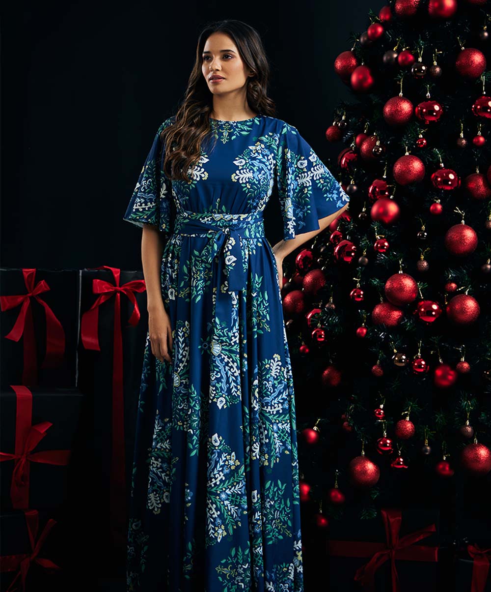 Navy Blue Printed Maxi Dress - Image 2