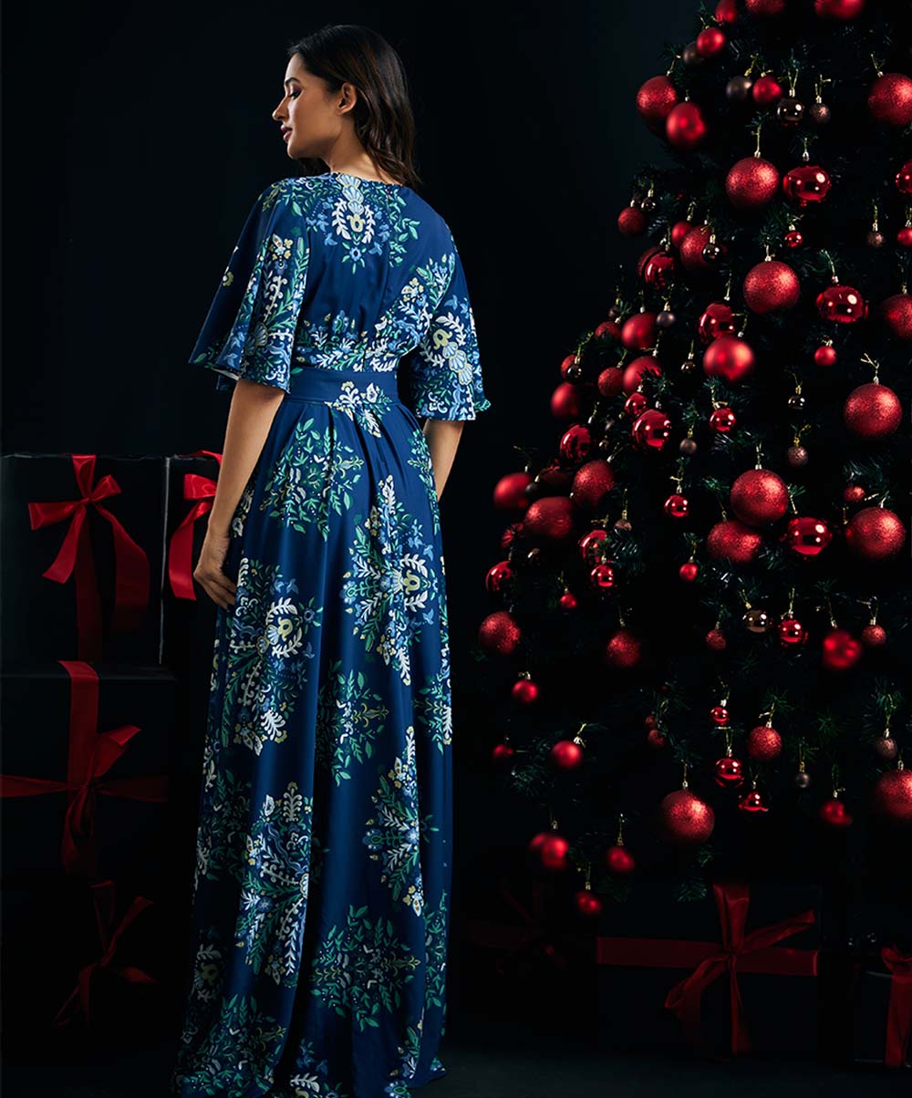 Navy Blue Printed Maxi Dress - Image 4