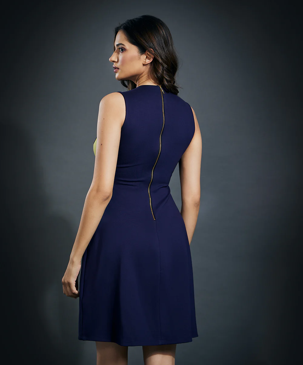 Navy & Green Side Paneled Ponte Dress - Image 3