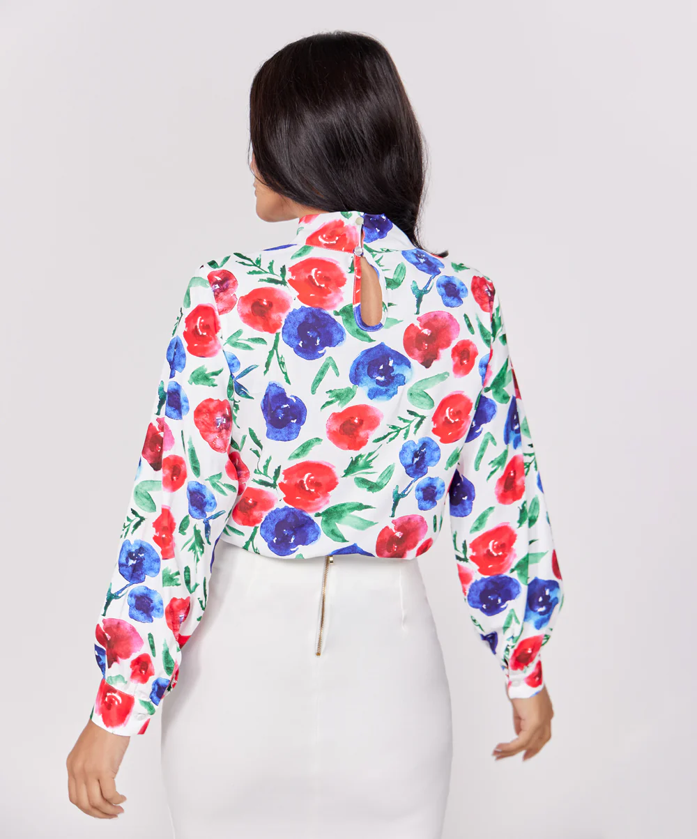 Neck Detailed Chiffon Printed Top - Image 6