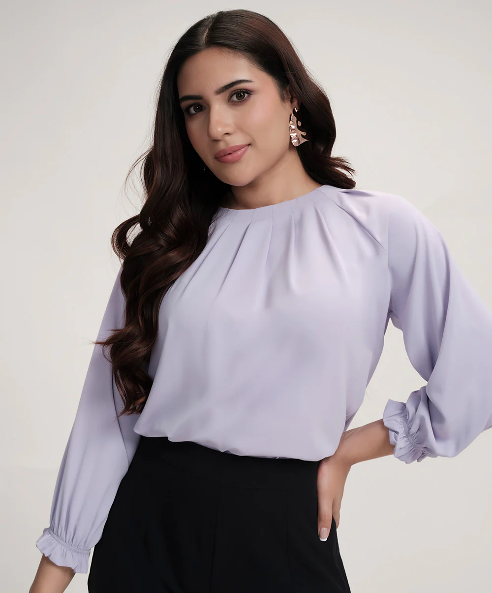 Neck Detailed Chiiffon Long Sleeve Top