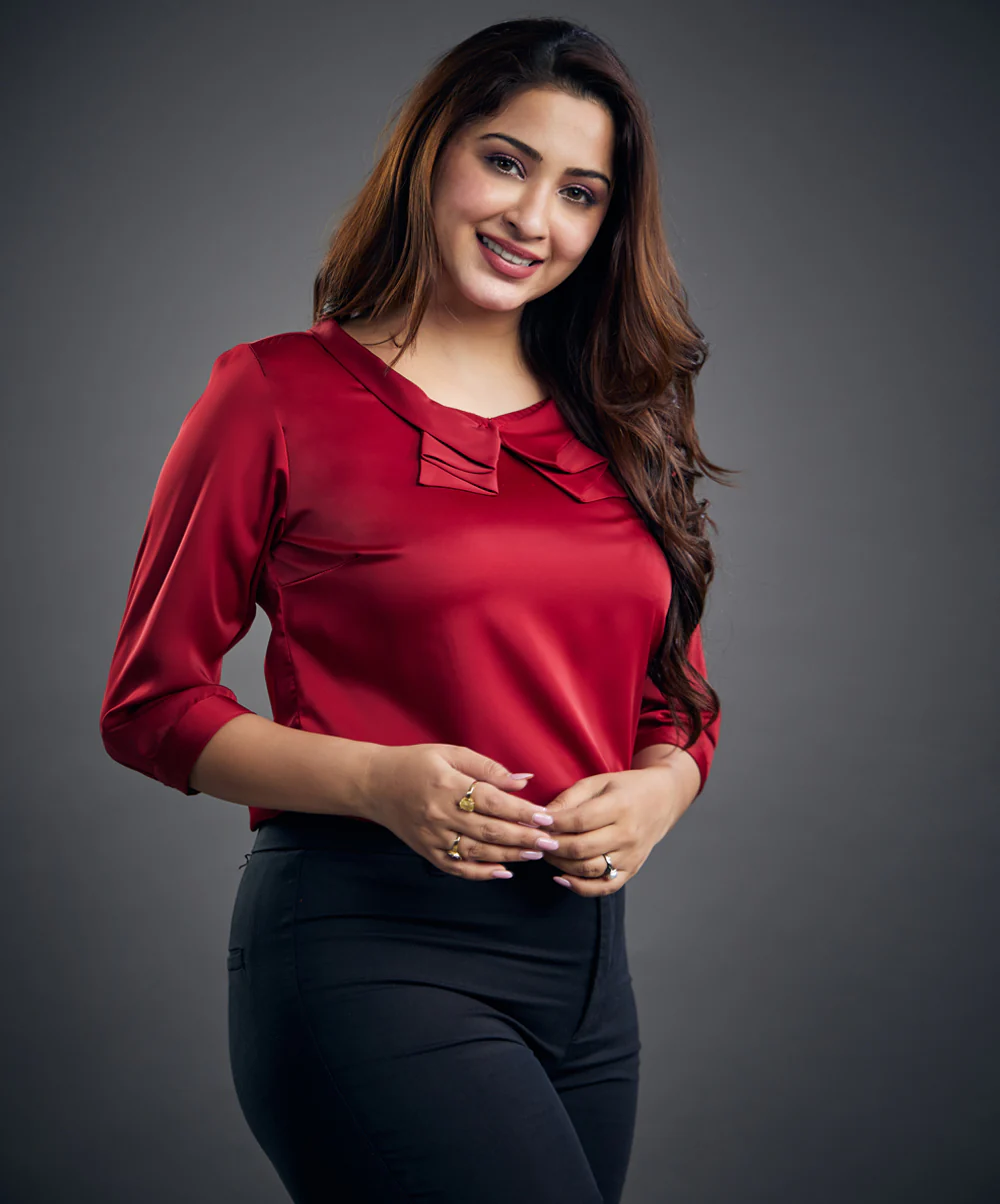 Neck Frilled Half Sleeve Chiffon Top - Image 2