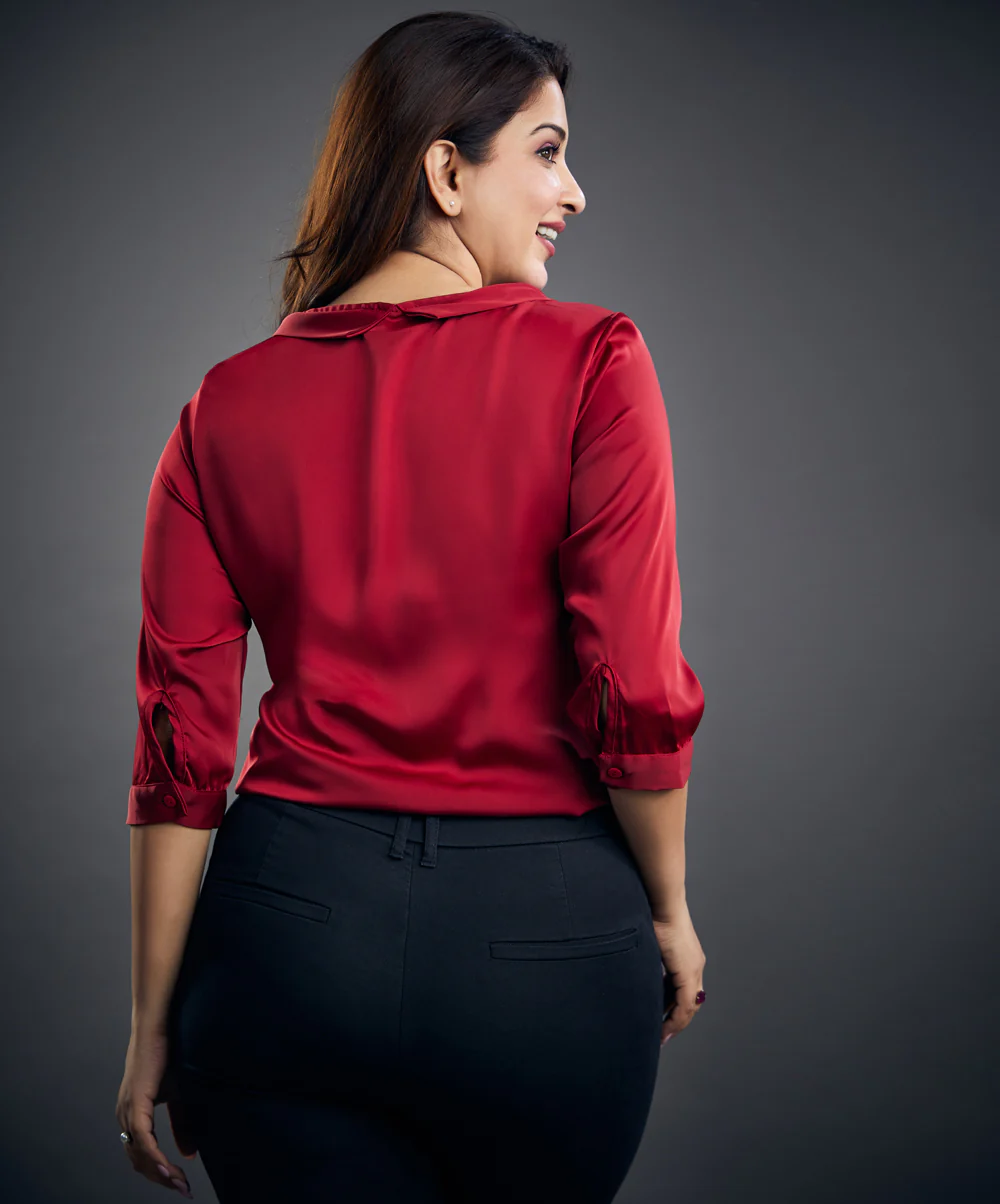 Neck Frilled Half Sleeve Chiffon Top - Image 3