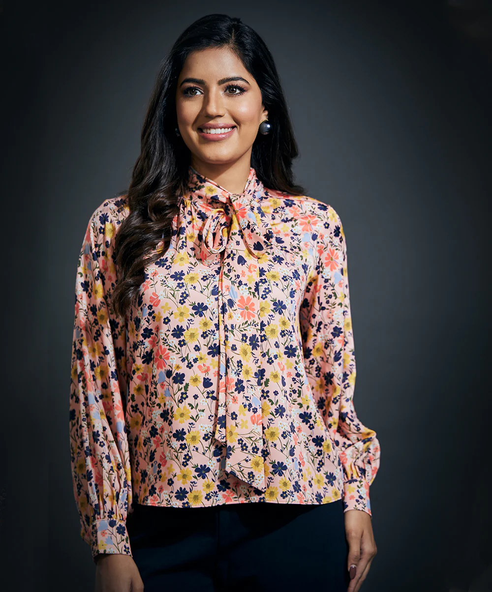 Neck Tie Long Sleeve Satin Top - Image 4