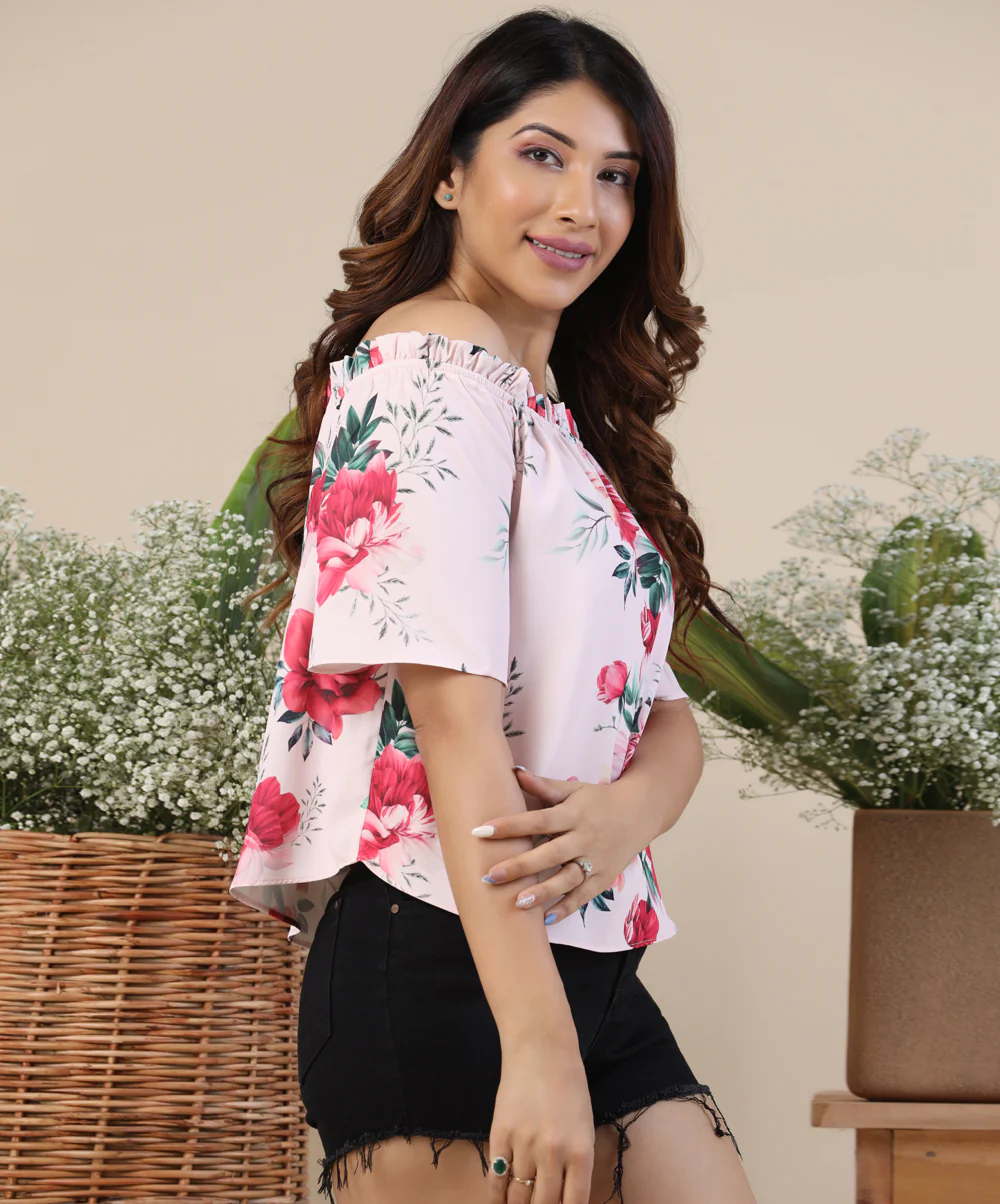 Off Shoulder Elasticated Printed Top - Image 2