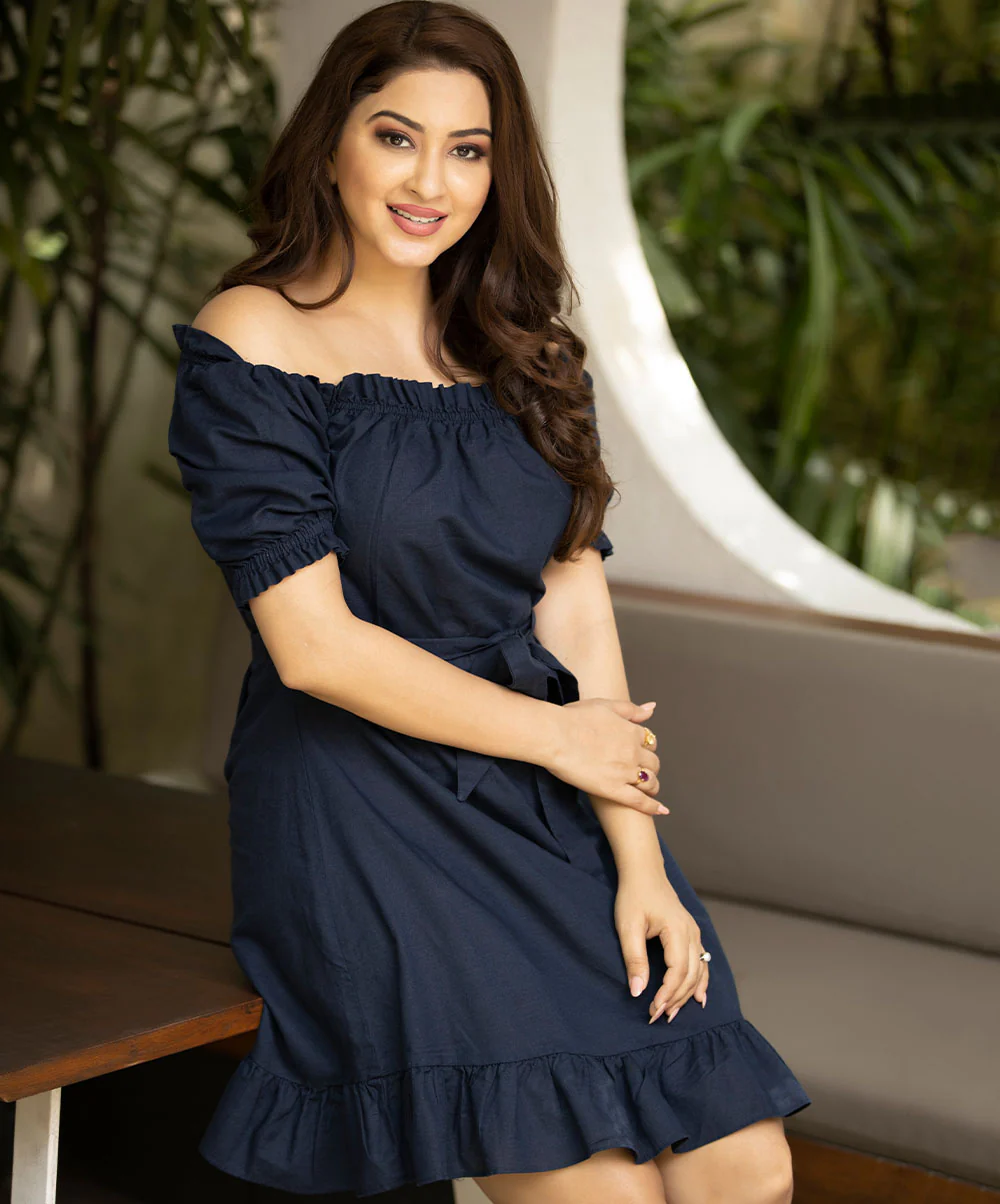 Off Shoulder Linen Mini Dress - Image 2