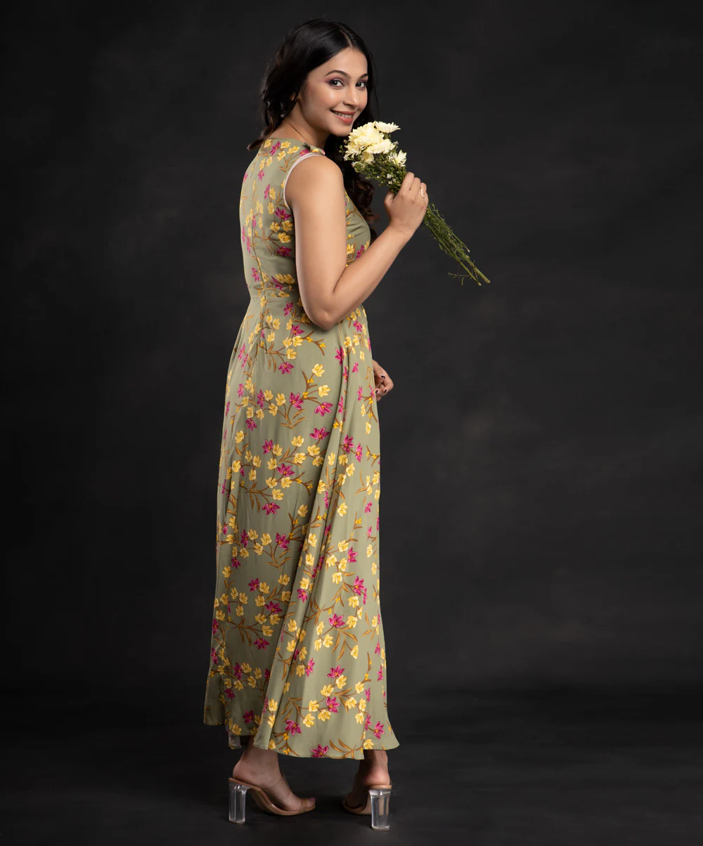 Olive Front Slit Floral Tunic Maxi - Image 2