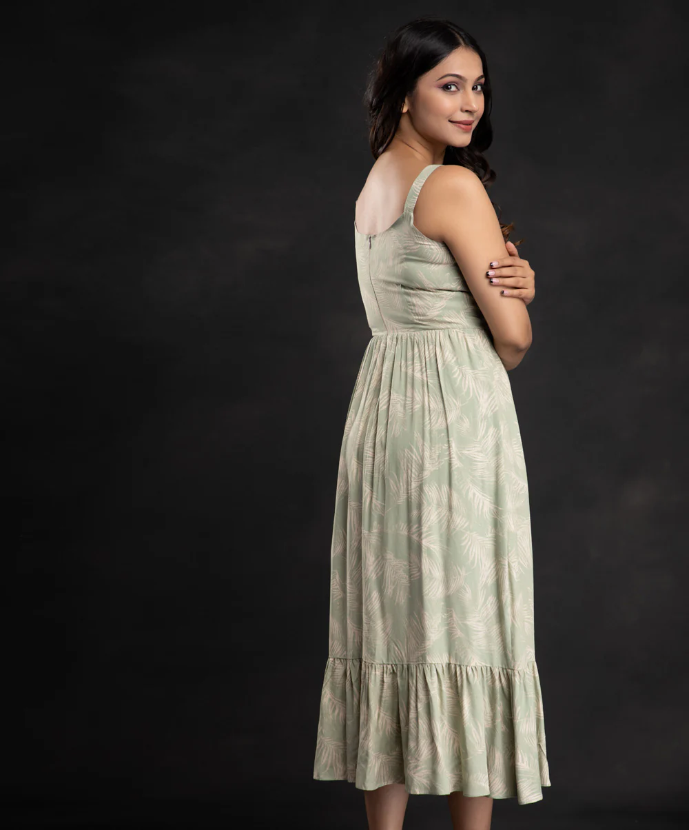 Olive Square Neck Printed Midi Dress - Image 2