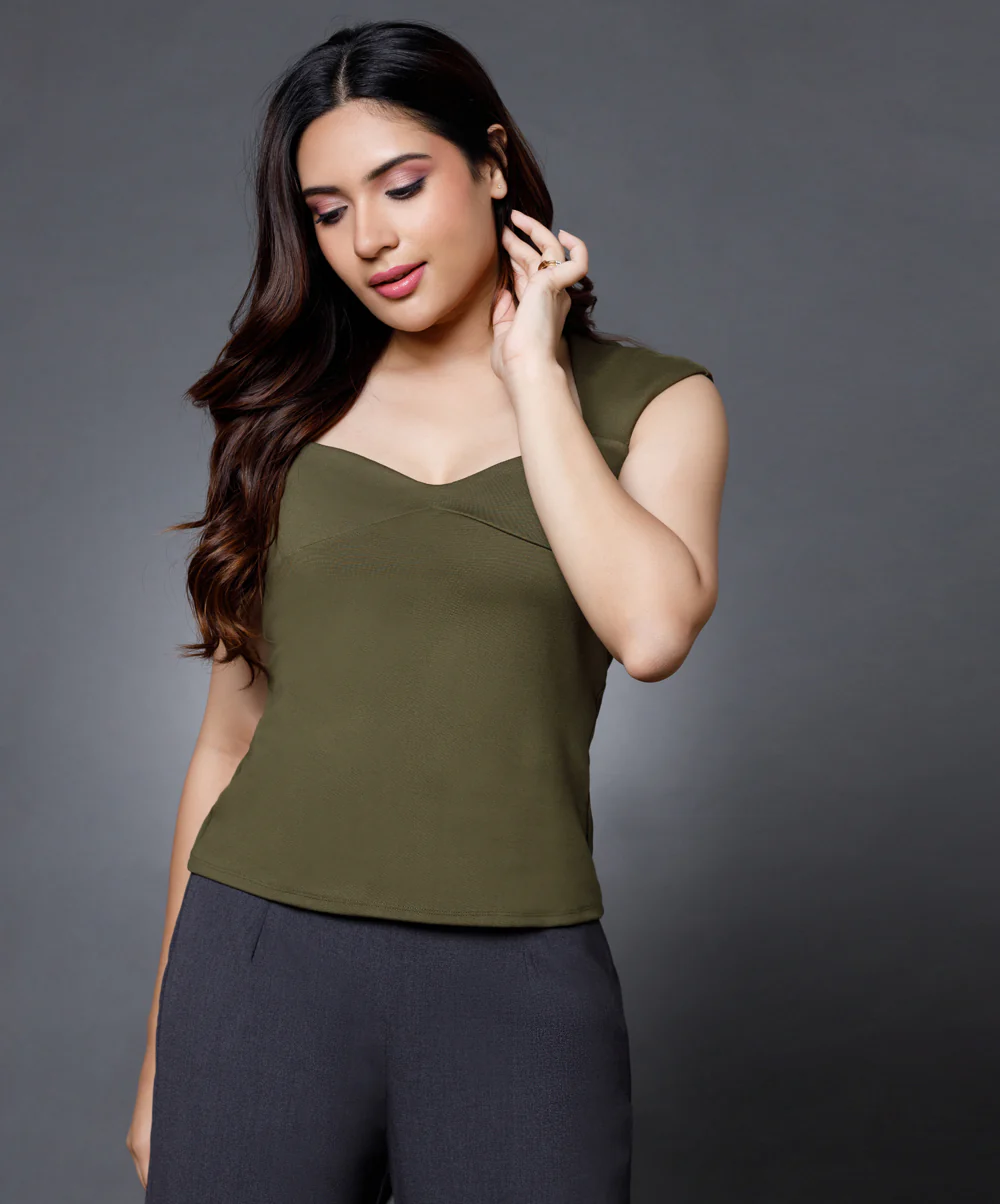 Olive Sweetheart neck top - Image 2