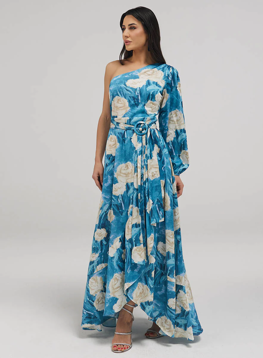 One Shoulder Printed Frill Dress - Image 2