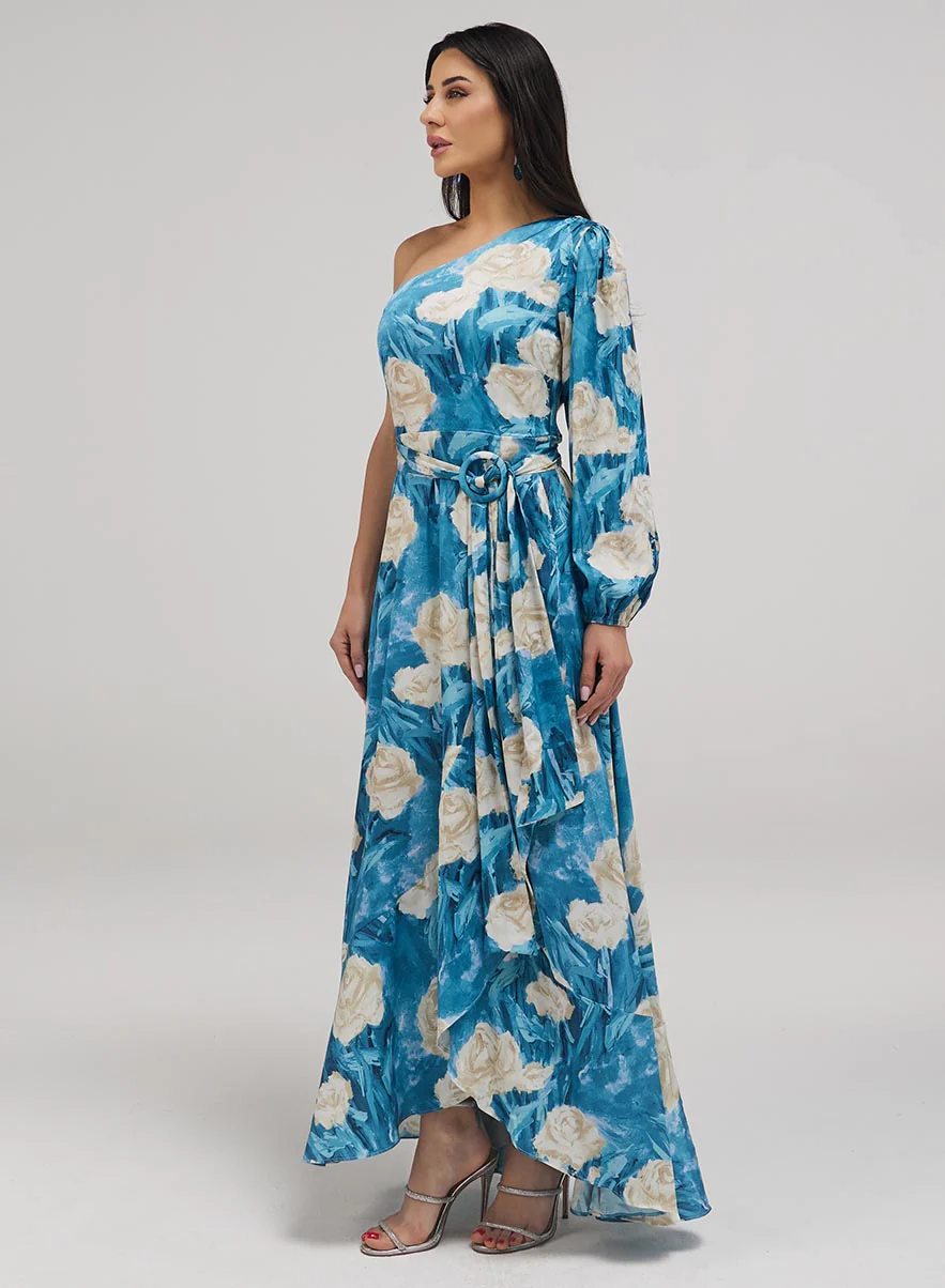 One Shoulder Printed Frill Dress - Image 3