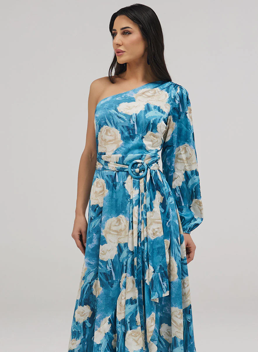 One Shoulder Printed Frill Dress - Image 4