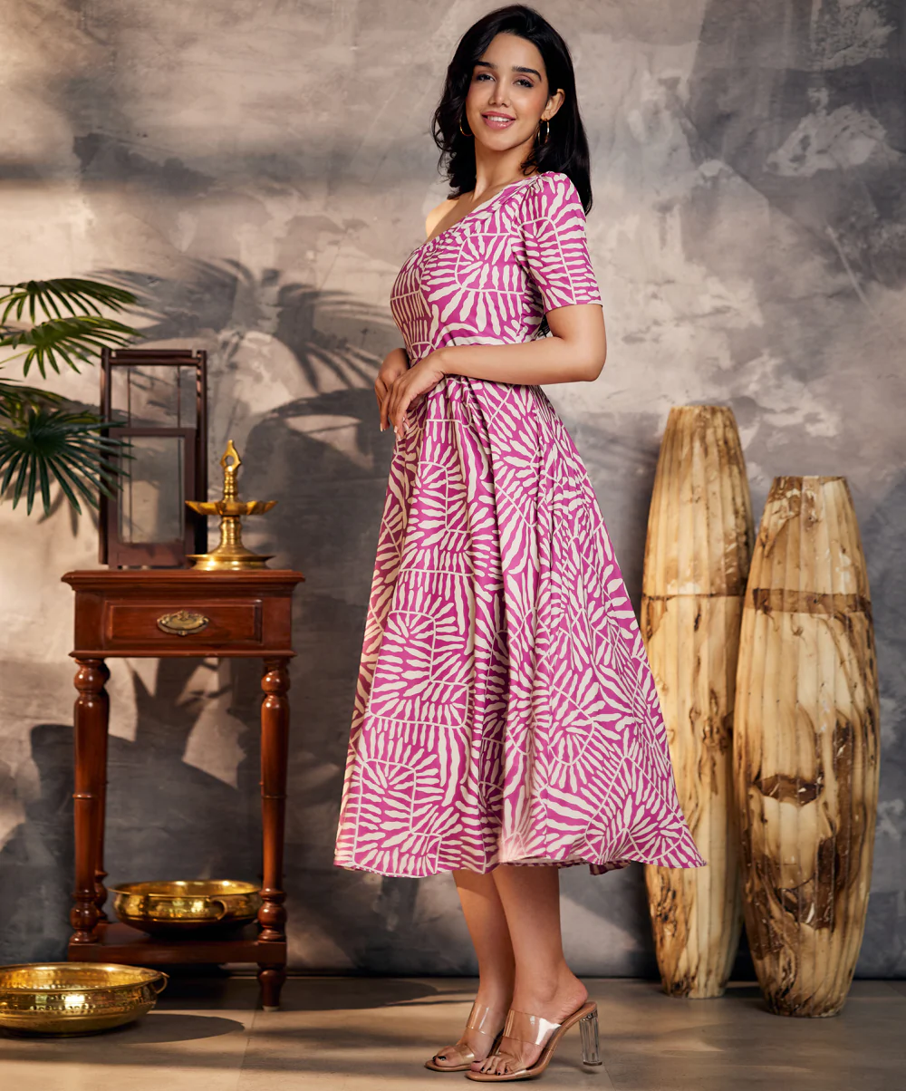 One Shoulder Printed Purple Dress - Image 2