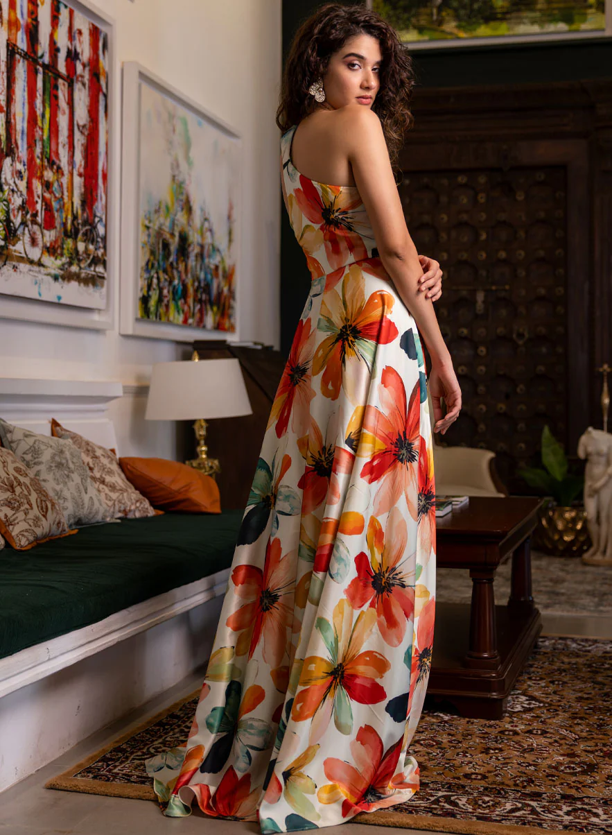 One Shoulder Printed Satin Top - Image 2