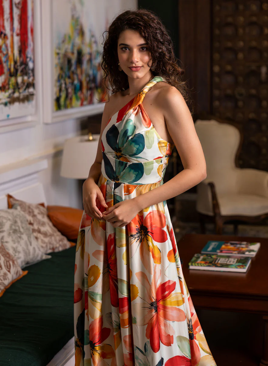 One Shoulder Printed Satin Top - Image 3