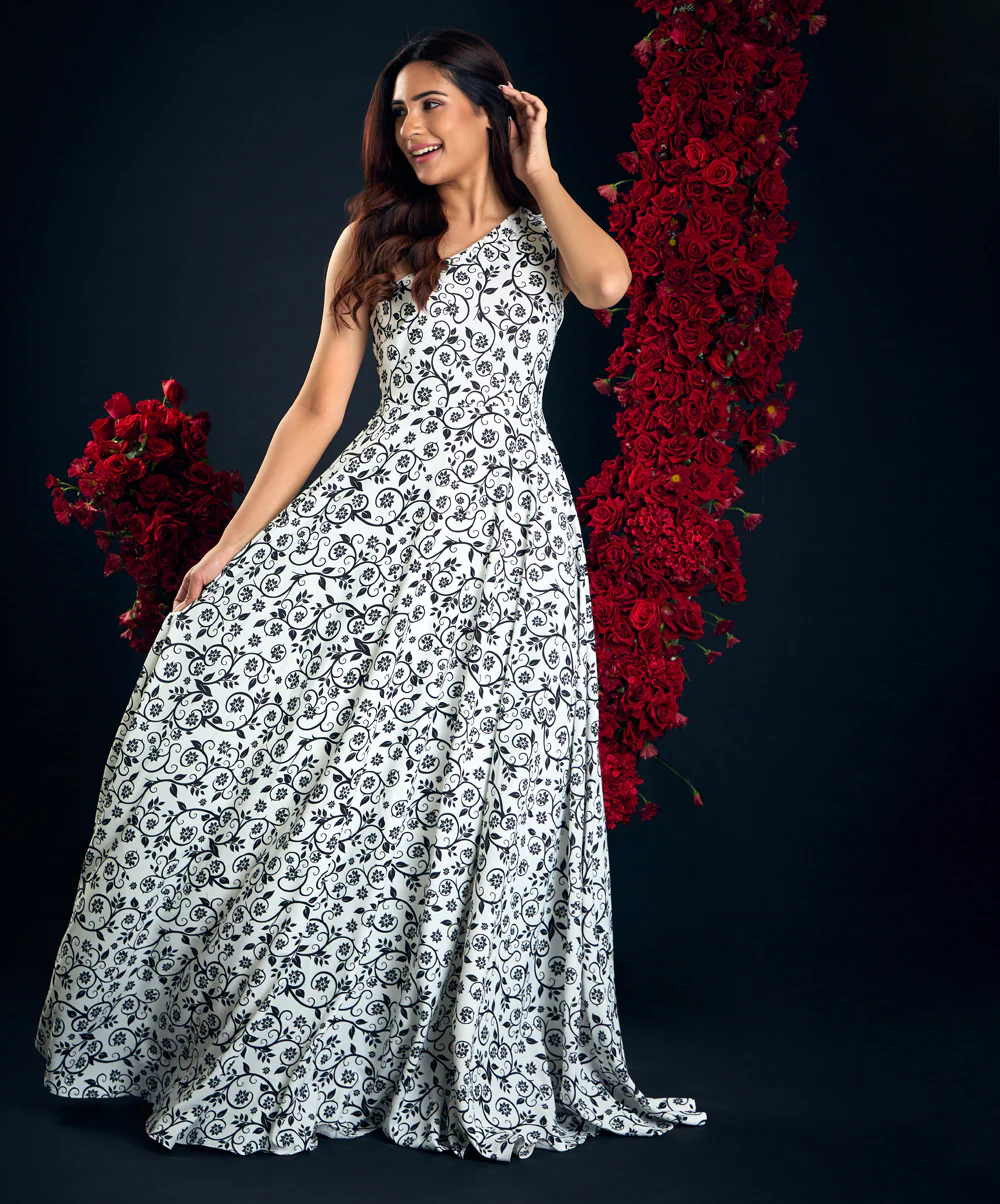 One Shoulder White Printed Maxi - Image 3