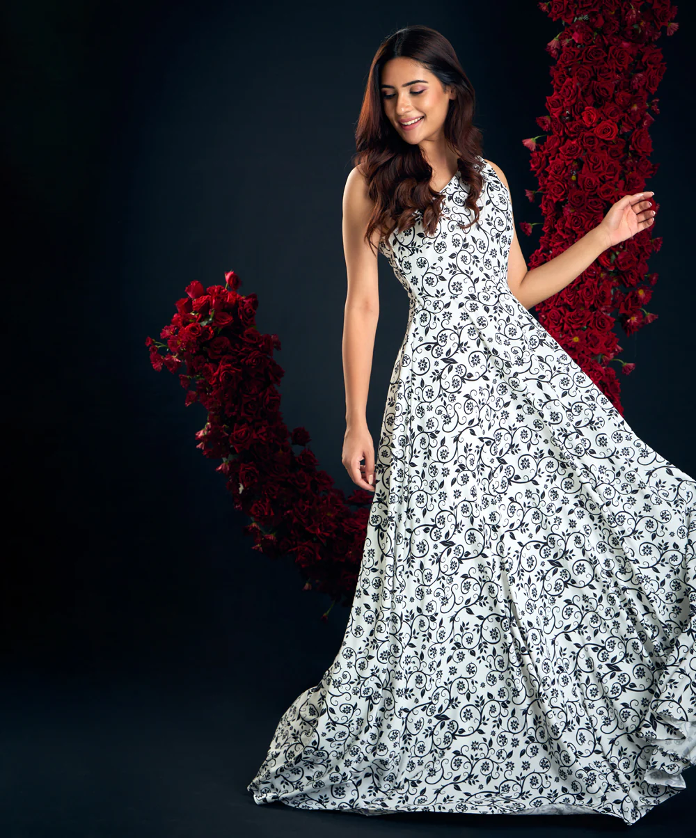 One Shoulder White Printed Maxi - Image 4