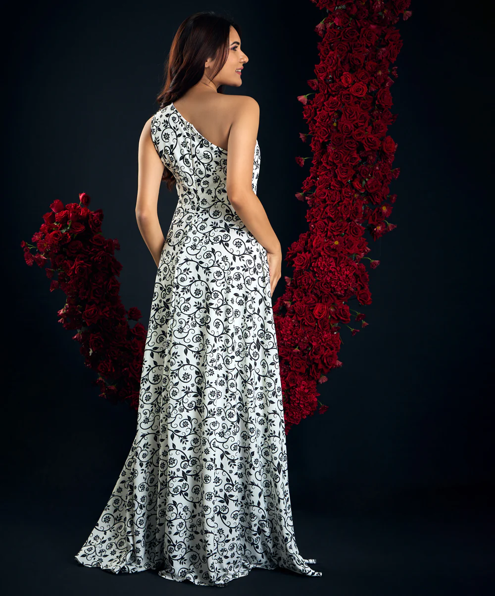 One Shoulder White Printed Maxi - Image 5