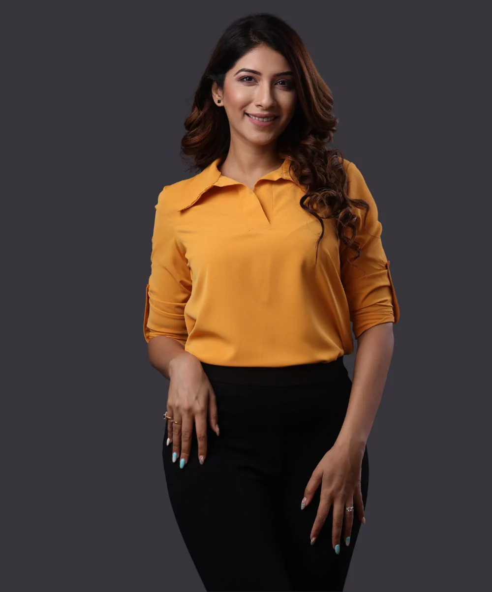 Open Collar Solid Chiffon Blouse - Image 2