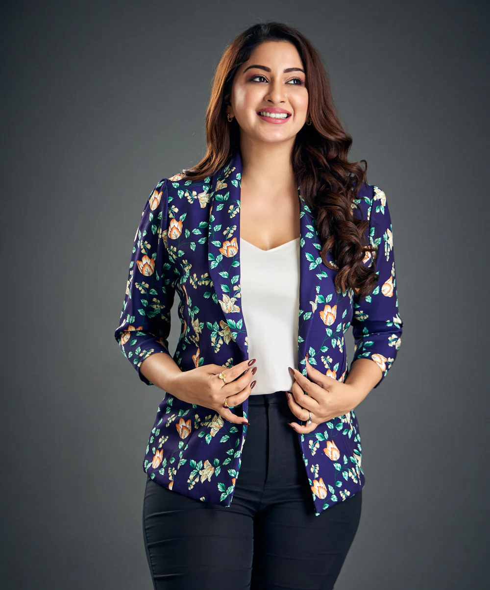 Floral Printed Blue Blazer - Image 2