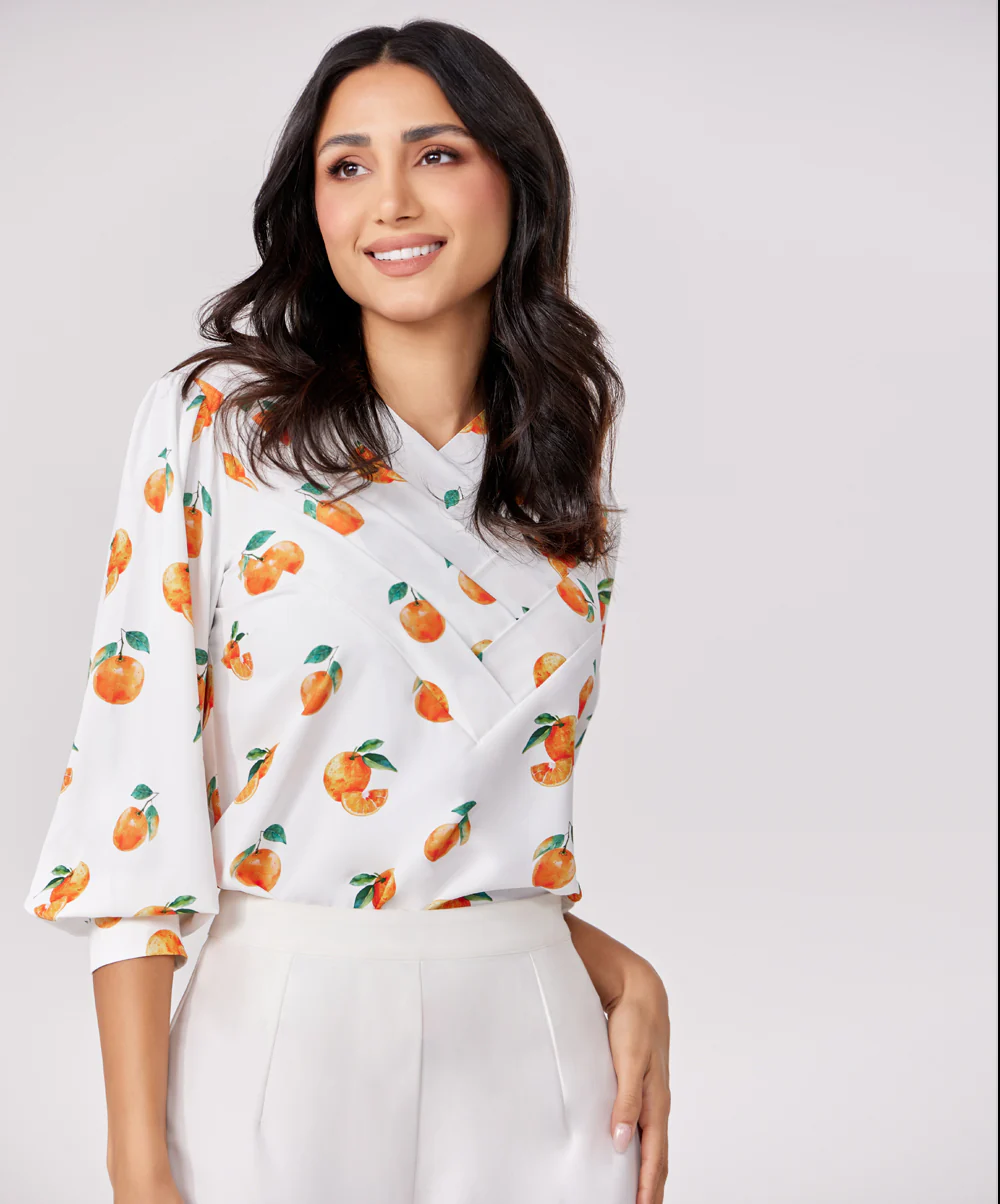 Orange Printed Chiffon Top - Image 3