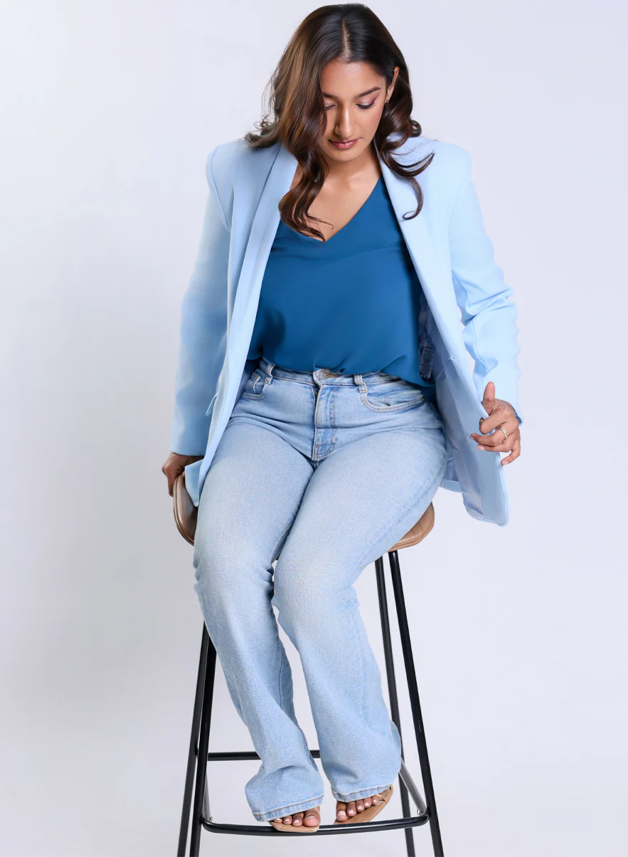 Over Sized Formal Blazer- Sky Blue - Image 3