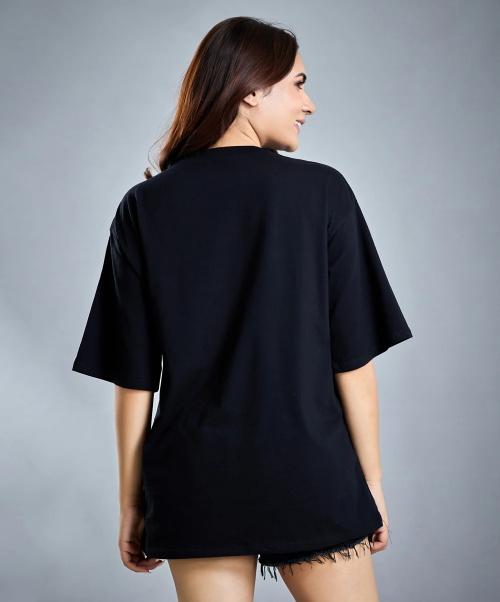 Oversize Black Floral Print T-Shirt - Image 4