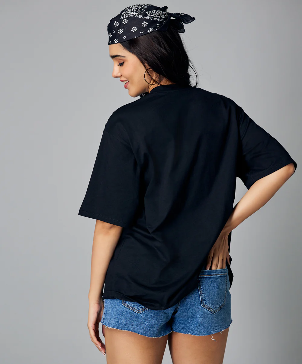 Oversize Black Floral Print Tshirt - Image 4