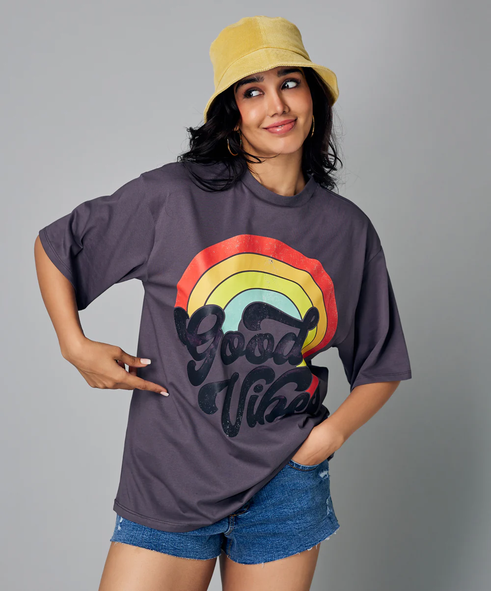 Oversize Grey Good Vibes Tshirt - Image 2