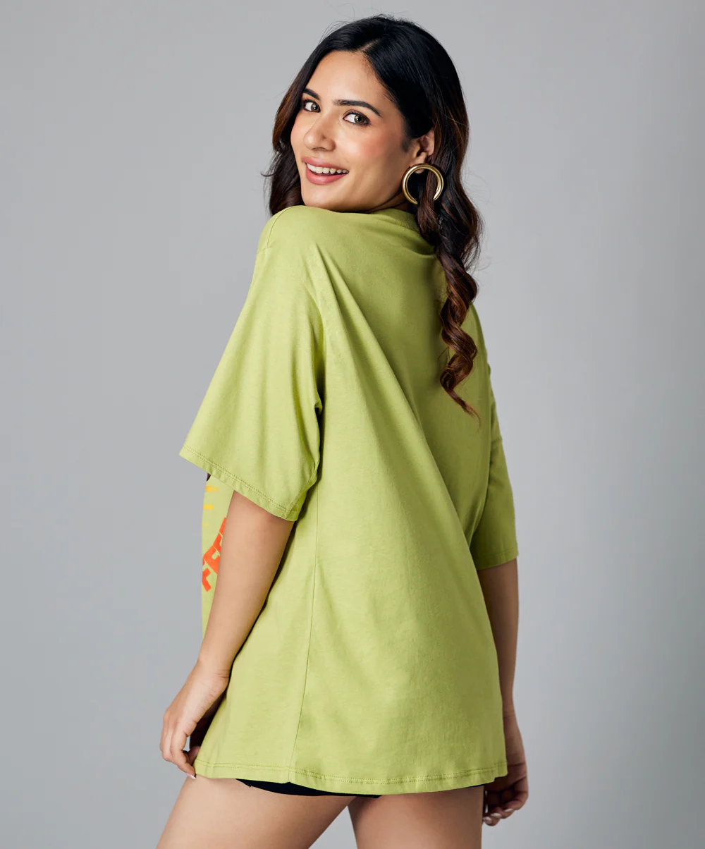 Oversize Green Cats & Coffee Tshirt - Image 3