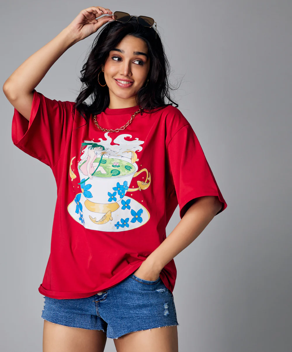 Oversize Maroon Printed Tshirt