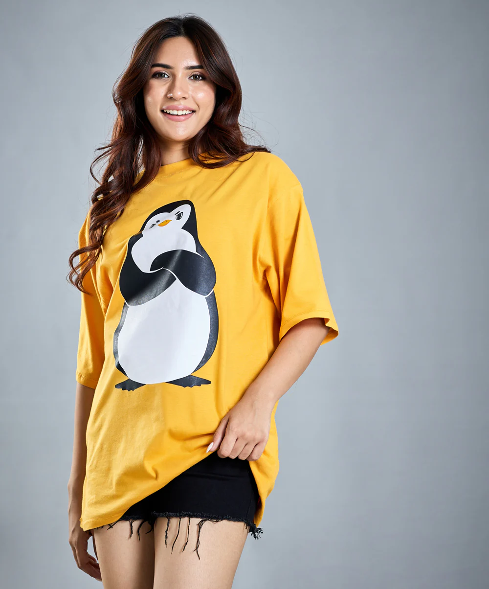 Oversize Mustard Penguin T-Shirt - Image 2