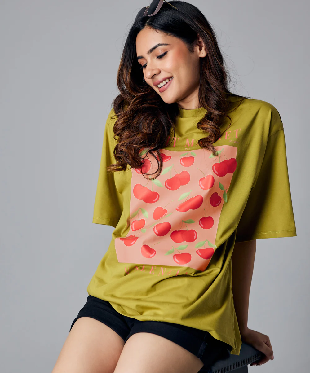 Oversize Olive Green Cherry Tshirt - Image 2