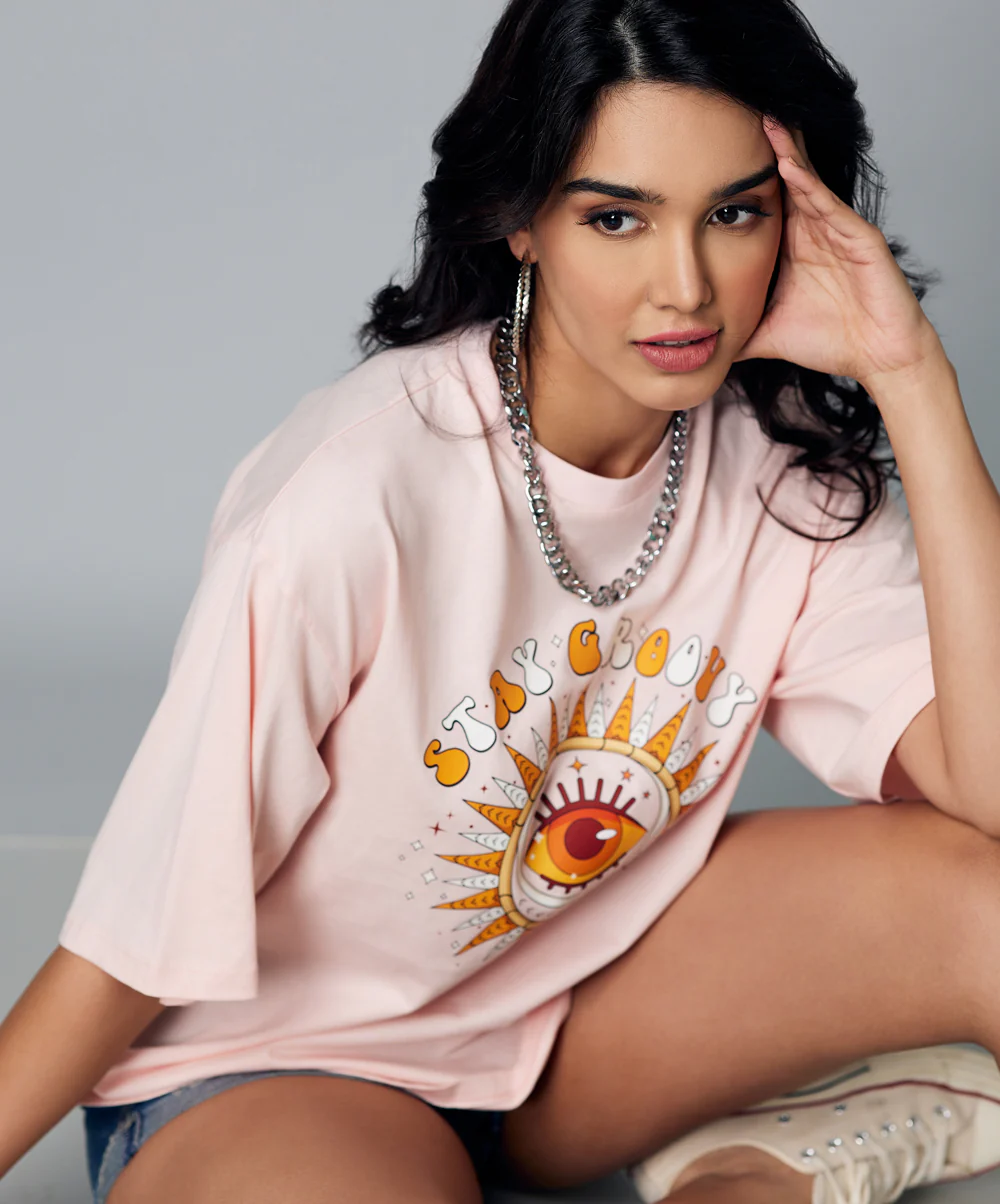 Oversize Pink Stay Groovy Tshirt