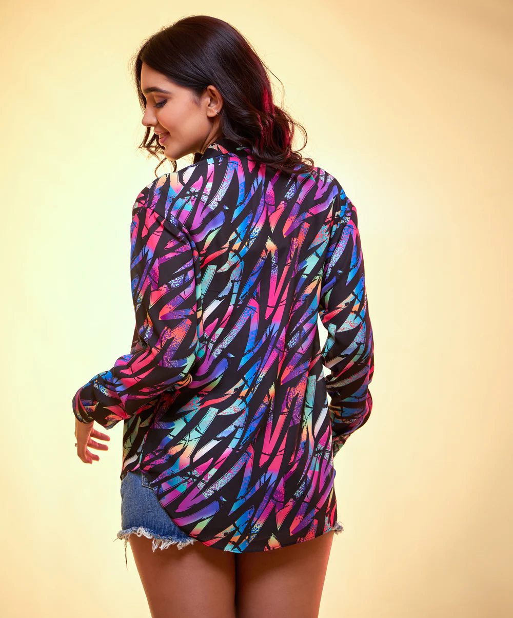 Oversized chiffon black printed shirt - Image 5