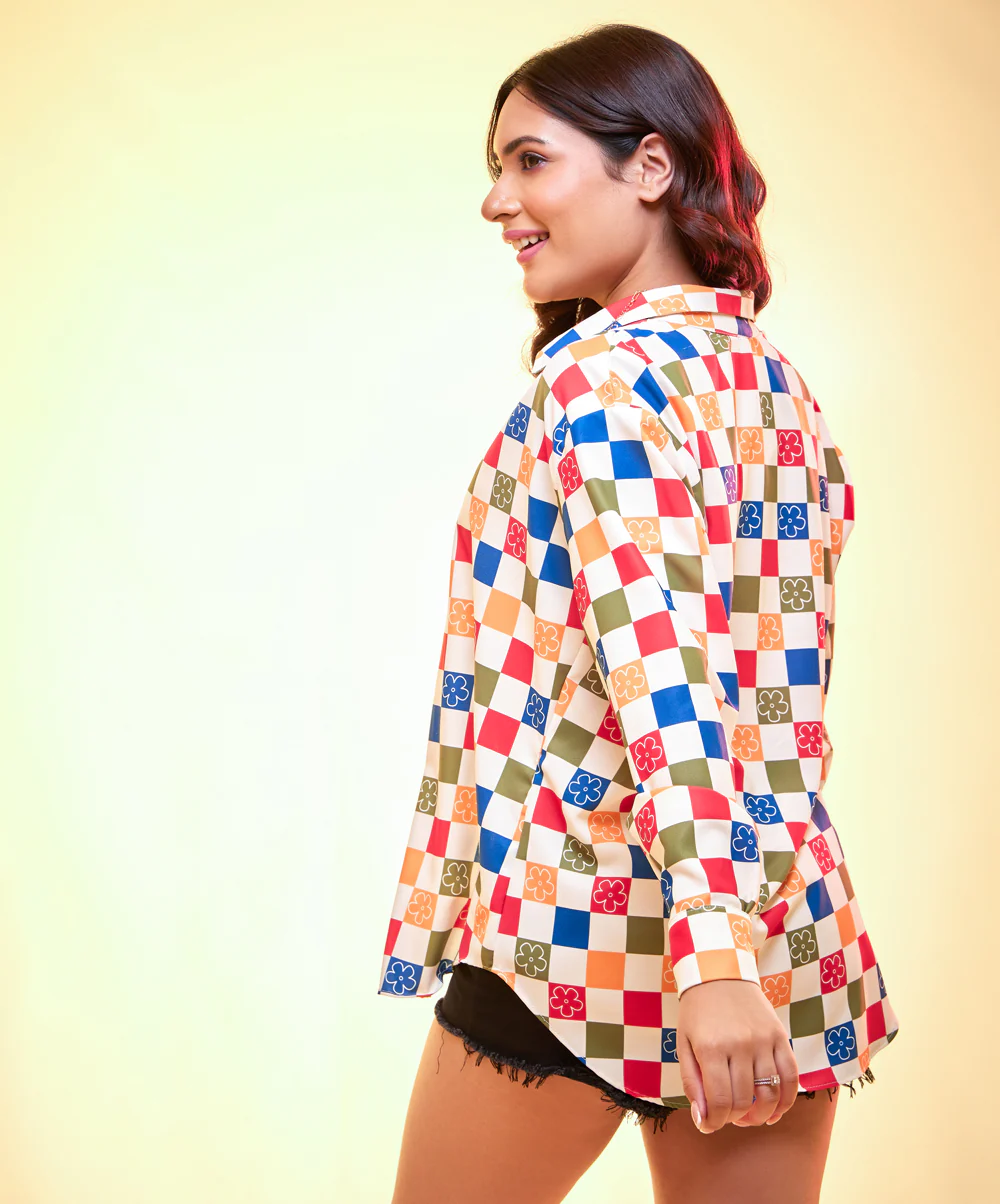 Oversized chiffon check printed shirt - Image 4