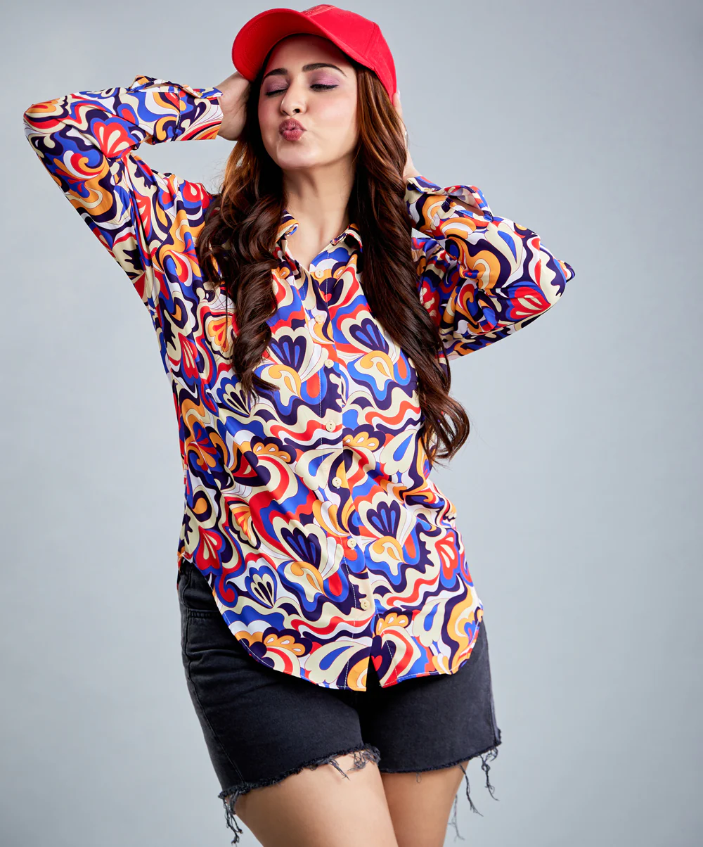 Oversized Chiffon Random Printed Shirt - Image 5