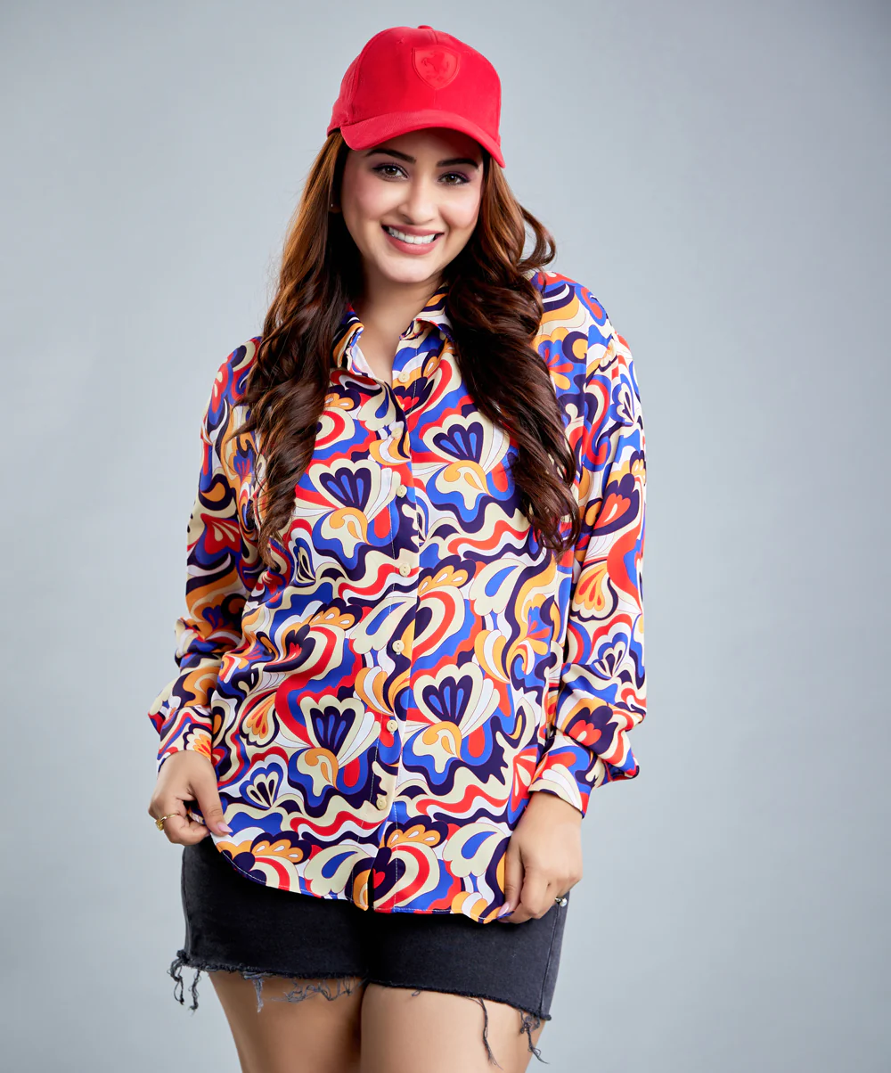 Oversized Chiffon Random Printed Shirt - Image 6